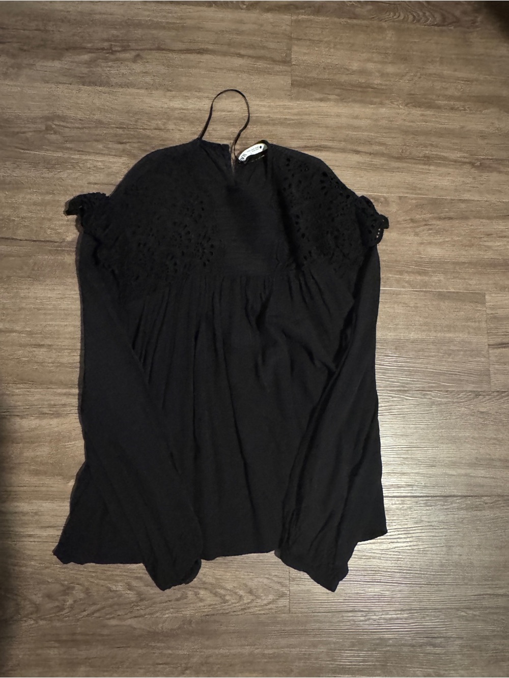 Black Crochet Yoke Women's Top